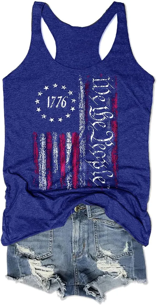 We The People American Flag Tank Tops Women 4th of July Shirts Sleeveless USA Graphic Patriotic Tees