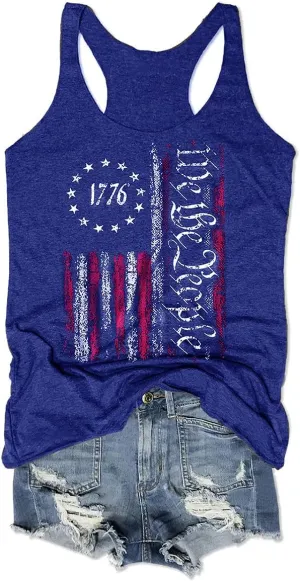 We The People American Flag Tank Tops Women 4th of July Shirts Sleeveless USA Graphic Patriotic Tees