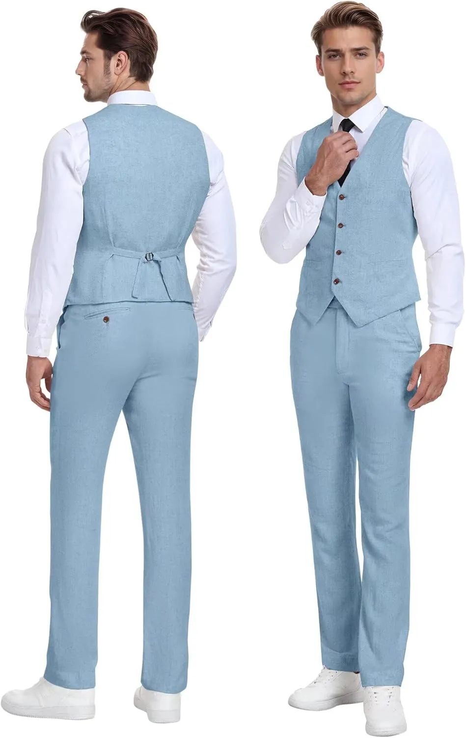 Wehilion Retro Linen Men Suit Beach Wedding Suit Summer Slim Fit 3 Pieces Light Weight Linen Suit Jacket Vest Pant Tuxedo