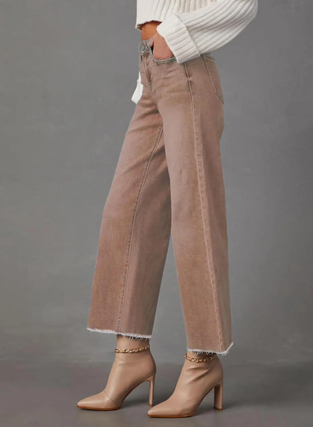 Wide Leg Jeans for Women High Waisted Cropped Boyfriend Touser Jean Casual Stretchy Flare Denim Pants