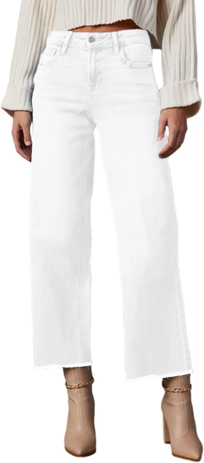 Wide Leg Jeans for Women High Waisted Cropped Boyfriend Touser Jean Casual Stretchy Flare Denim Pants