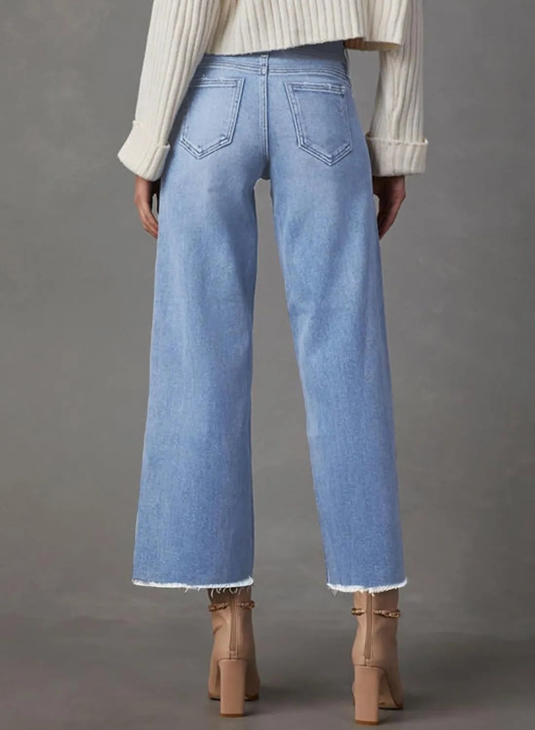 Wide Leg Jeans for Women High Waisted Cropped Boyfriend Touser Jean Casual Stretchy Flare Denim Pants