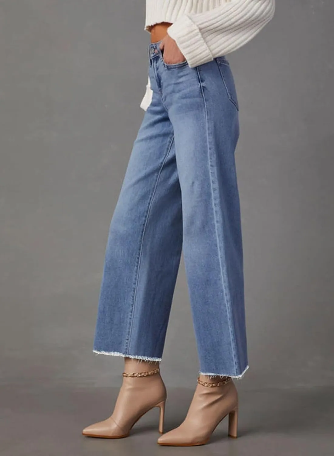 Wide Leg Jeans for Women High Waisted Cropped Boyfriend Touser Jean Casual Stretchy Flare Denim Pants