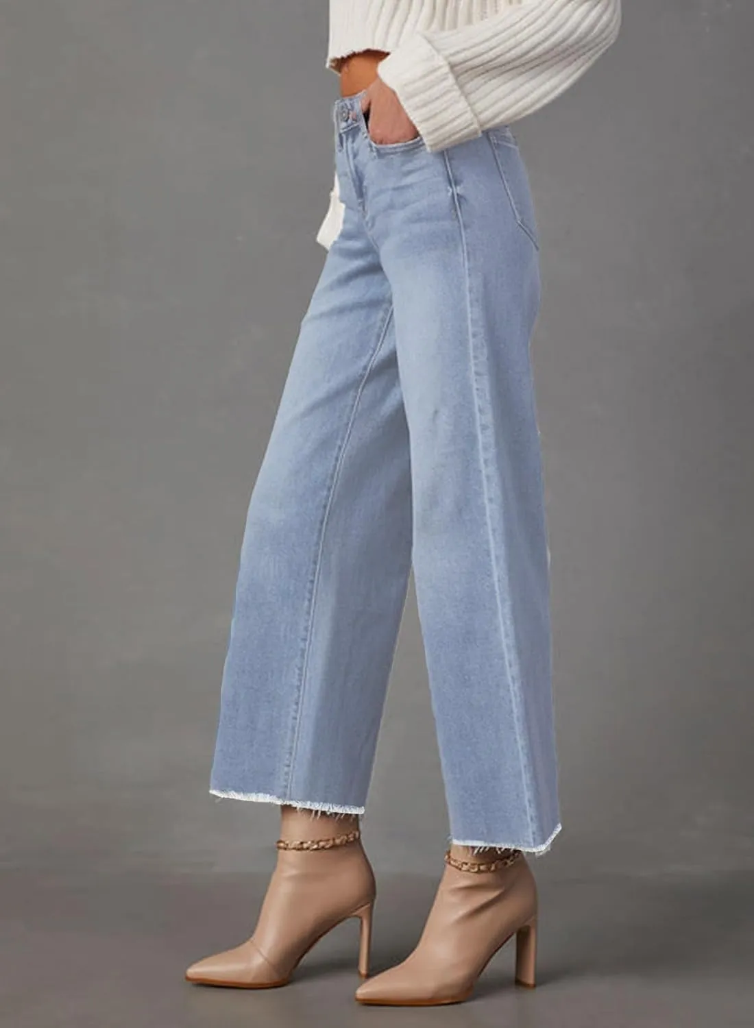 Wide Leg Jeans for Women High Waisted Cropped Boyfriend Touser Jean Casual Stretchy Flare Denim Pants