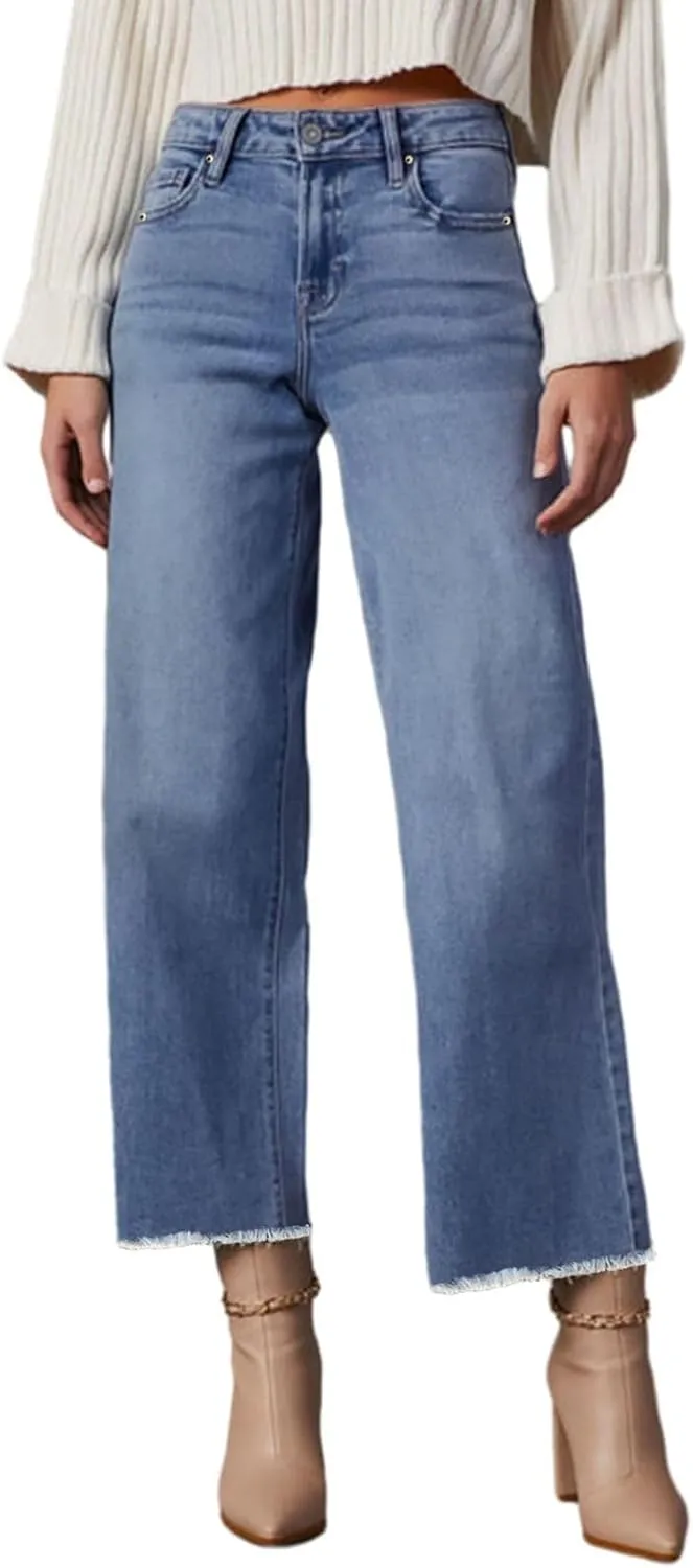 Wide Leg Jeans for Women High Waisted Cropped Boyfriend Touser Jean Casual Stretchy Flare Denim Pants