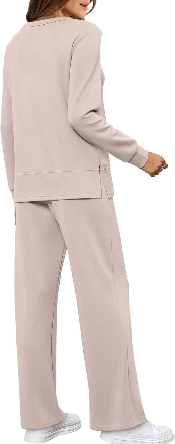 WIHOLL Women's 2 Piece Lounge Sets Sweatshirt Casual Travel Outfits Fashion Wide Leg Tracksuit Cozy Sweatsuits