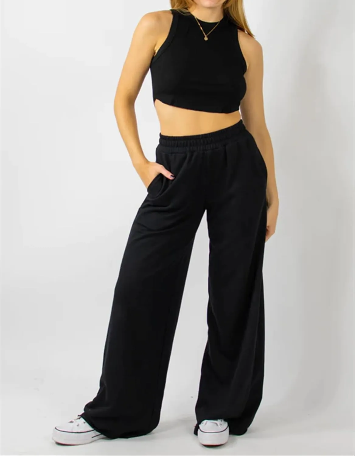 Winioder Wide Leg Sweatpants for Women Elastic High Waisted Baggy Sweat Pants Teen Girls Oversized Straight Leg Sweatpants