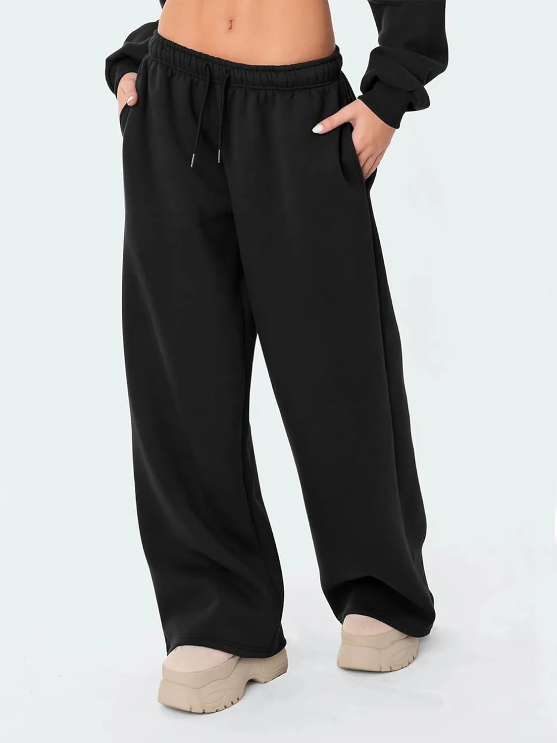 Winioder Wide Leg Sweatpants for Women Elastic High Waisted Baggy Sweat Pants Teen Girls Oversized Straight Leg Sweatpants