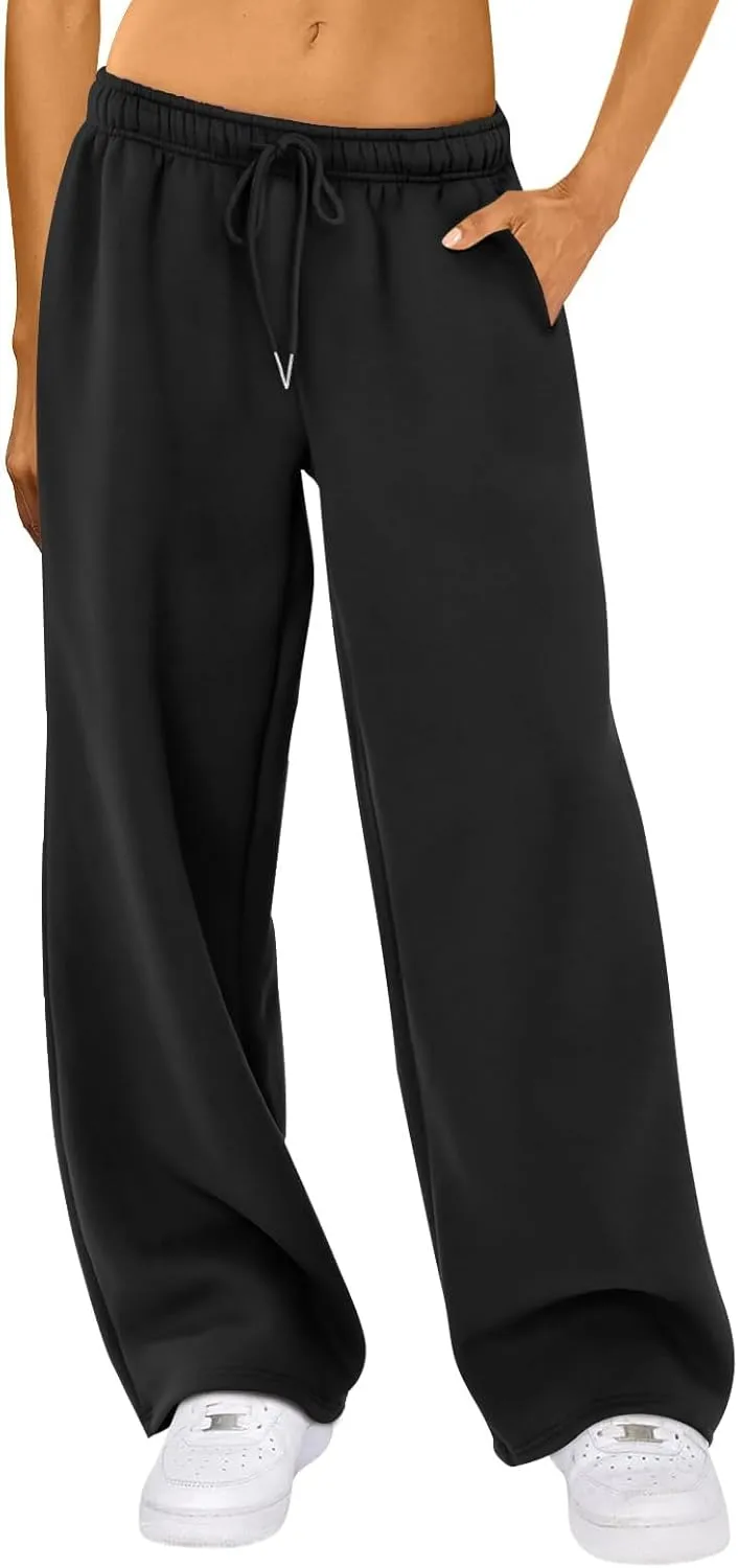 Winioder Wide Leg Sweatpants for Women Elastic High Waisted Baggy Sweat Pants Teen Girls Oversized Straight Leg Sweatpants