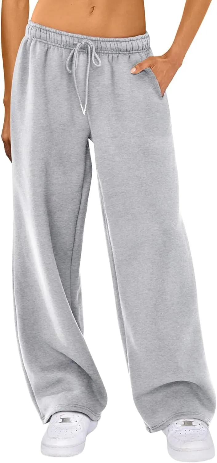 Winioder Wide Leg Sweatpants for Women Elastic High Waisted Baggy Sweat Pants Teen Girls Oversized Straight Leg Sweatpants