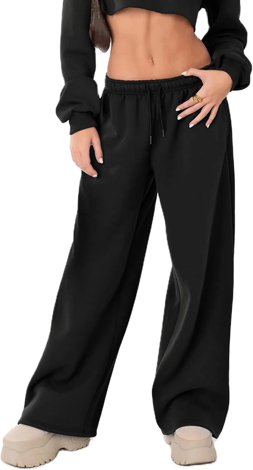 Winioder Wide Leg Sweatpants for Women Elastic High Waisted Baggy Sweat Pants Teen Girls Oversized Straight Leg Sweatpants