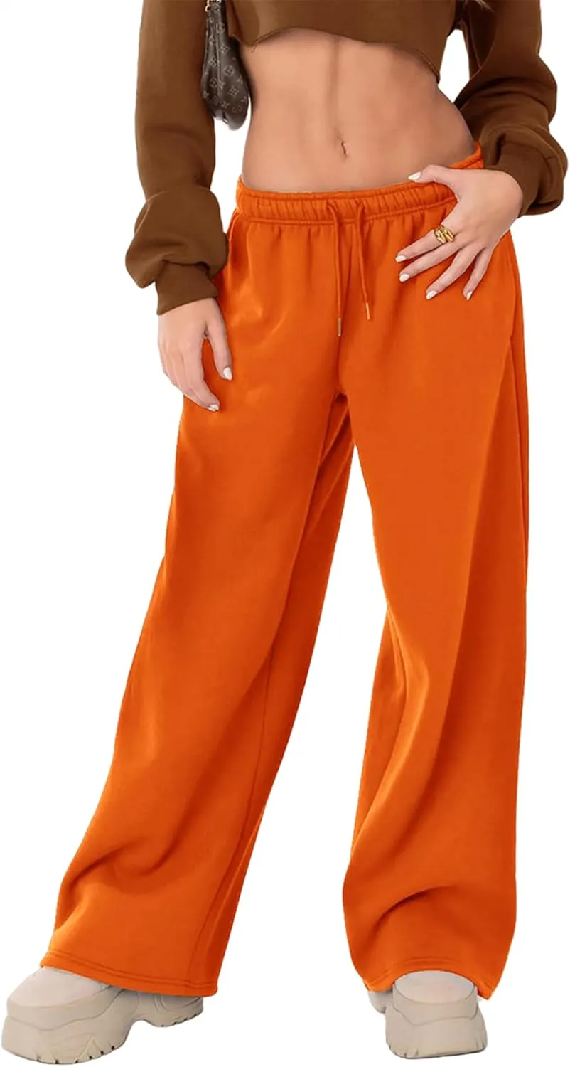 Winioder Wide Leg Sweatpants for Women Elastic High Waisted Baggy Sweat Pants Teen Girls Oversized Straight Leg Sweatpants