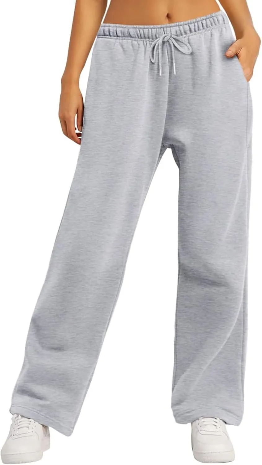 Winioder Wide Leg Sweatpants for Women Elastic High Waisted Baggy Sweat Pants Teen Girls Oversized Straight Leg Sweatpants