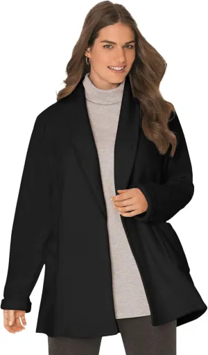 Woman Within Plus Size Microfleece Cardigan Shawl Collar Oversized Long Open Jacket