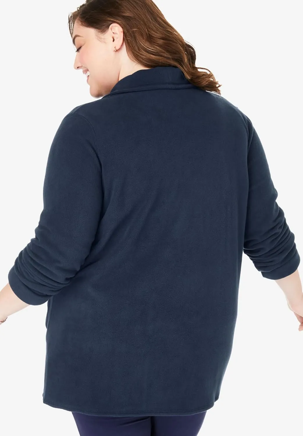 Woman Within Plus Size Microfleece Cardigan Shawl Collar Oversized Long Open Jacket