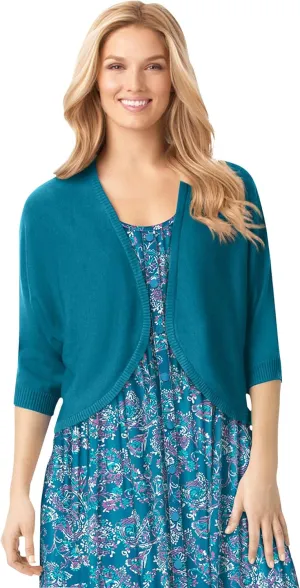 Woman Within Plus Size Rib Trim Cardigan Shrug