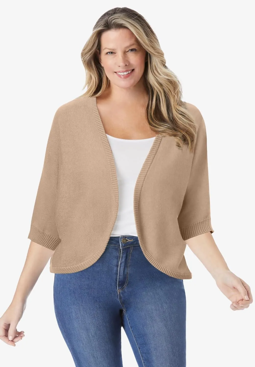 Woman Within Plus Size Rib Trim Cardigan Shrug