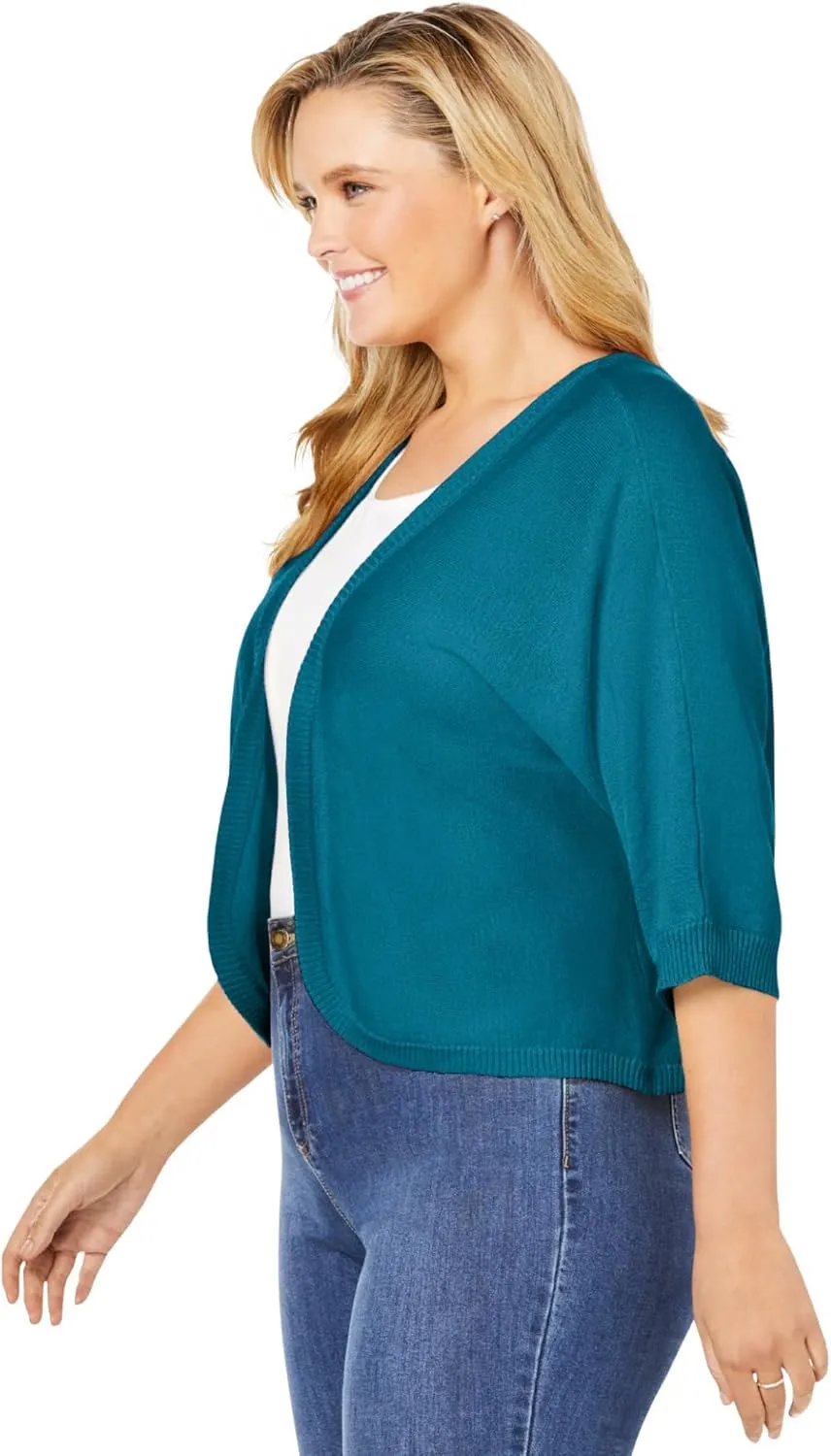Woman Within Plus Size Rib Trim Cardigan Shrug