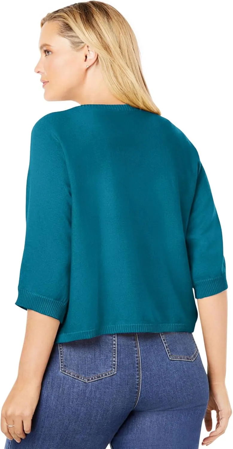Woman Within Plus Size Rib Trim Cardigan Shrug