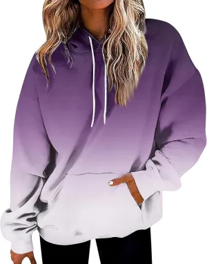 Women Casual Autumn Pullover Long Sleeve Plus Size Soft Hoodies Fashion Printed Sweatshirt with Pocket