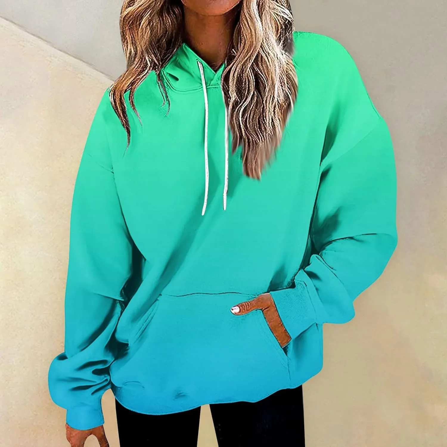 Women Casual Autumn Pullover Long Sleeve Plus Size Soft Hoodies Fashion Printed Sweatshirt with Pocket