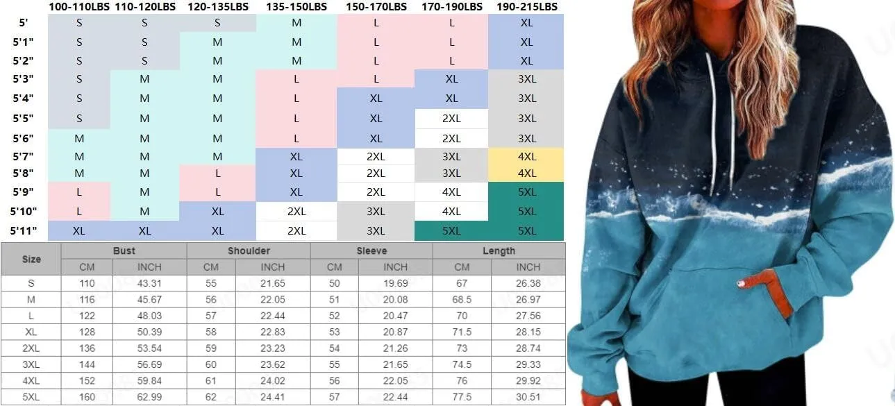 Women Casual Autumn Pullover Long Sleeve Plus Size Soft Hoodies Fashion Printed Sweatshirt with Pocket