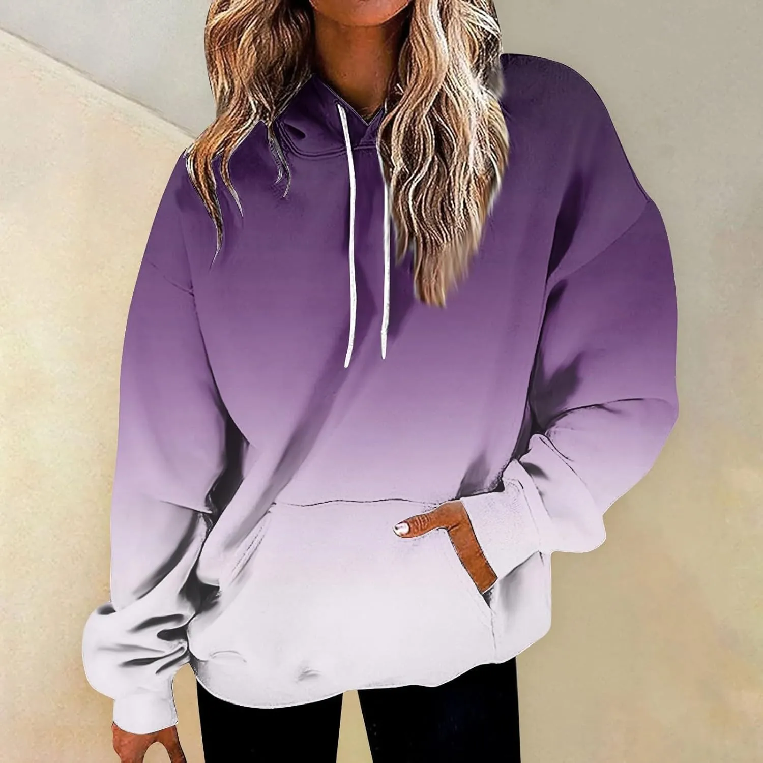 Women Casual Autumn Pullover Long Sleeve Plus Size Soft Hoodies Fashion Printed Sweatshirt with Pocket