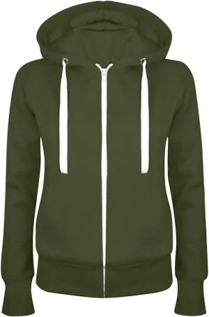 Women Full Zip Hooded Sweatshirts Casual Slim Zipper Fleece Hoodies Tops Fashion Fall Winter Sweater Coat