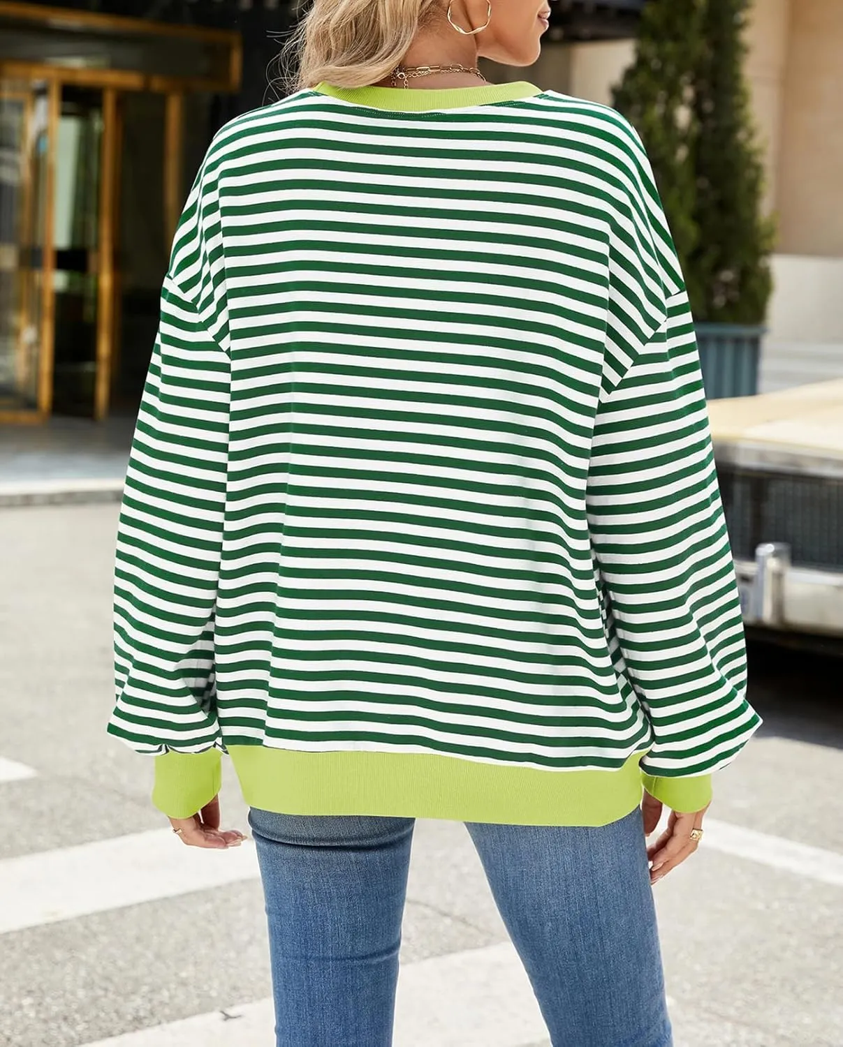 Women Oversized Striped Color Block Sweatshirt Crew Neck Long Sleeve Casual Loose Pullover Y2K Shirt Top