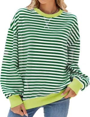 Women Oversized Striped Color Block Sweatshirt Crew Neck Long Sleeve Casual Loose Pullover Y2K Shirt Top