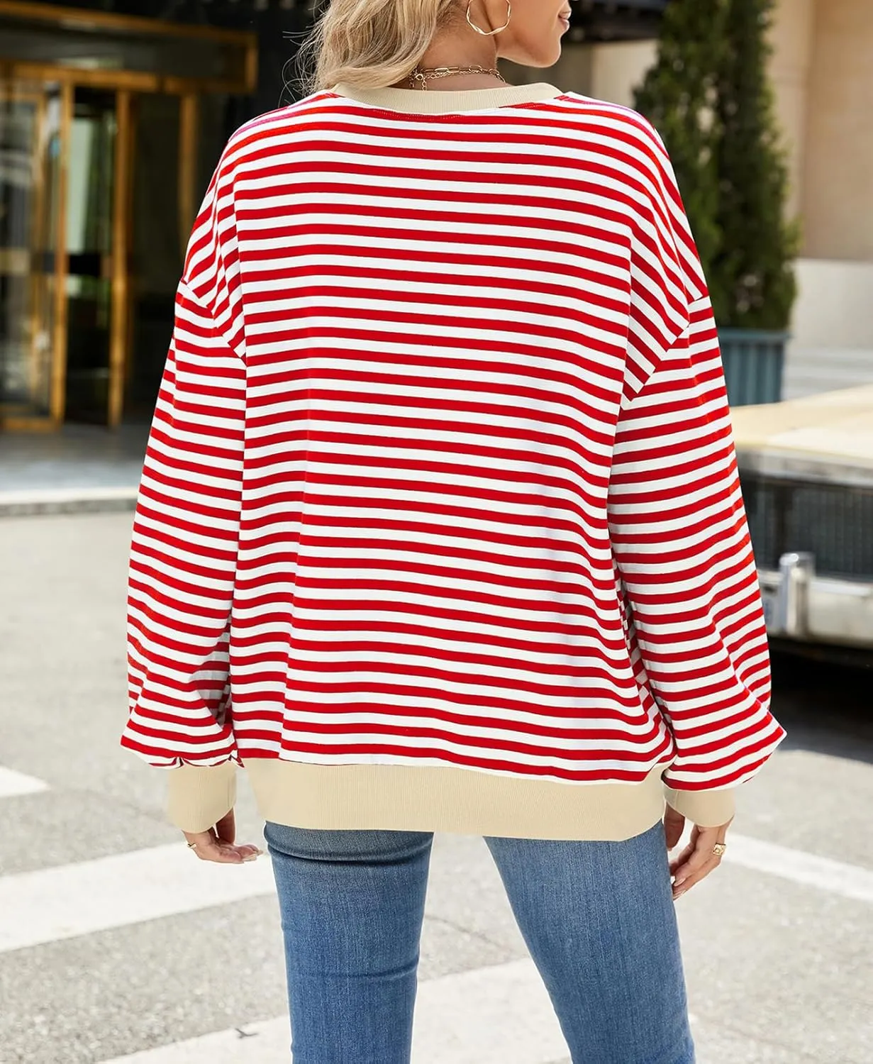 Women Oversized Striped Color Block Sweatshirt Crew Neck Long Sleeve Casual Loose Pullover Y2K Shirt Top