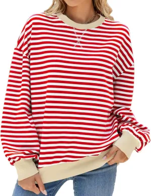 Women Oversized Striped Color Block Sweatshirt Crew Neck Long Sleeve Casual Loose Pullover Y2K Shirt Top