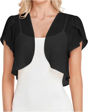 Women Short Sleeve Shrug Cropped Bolero Open Front Chiffon Cardigan
