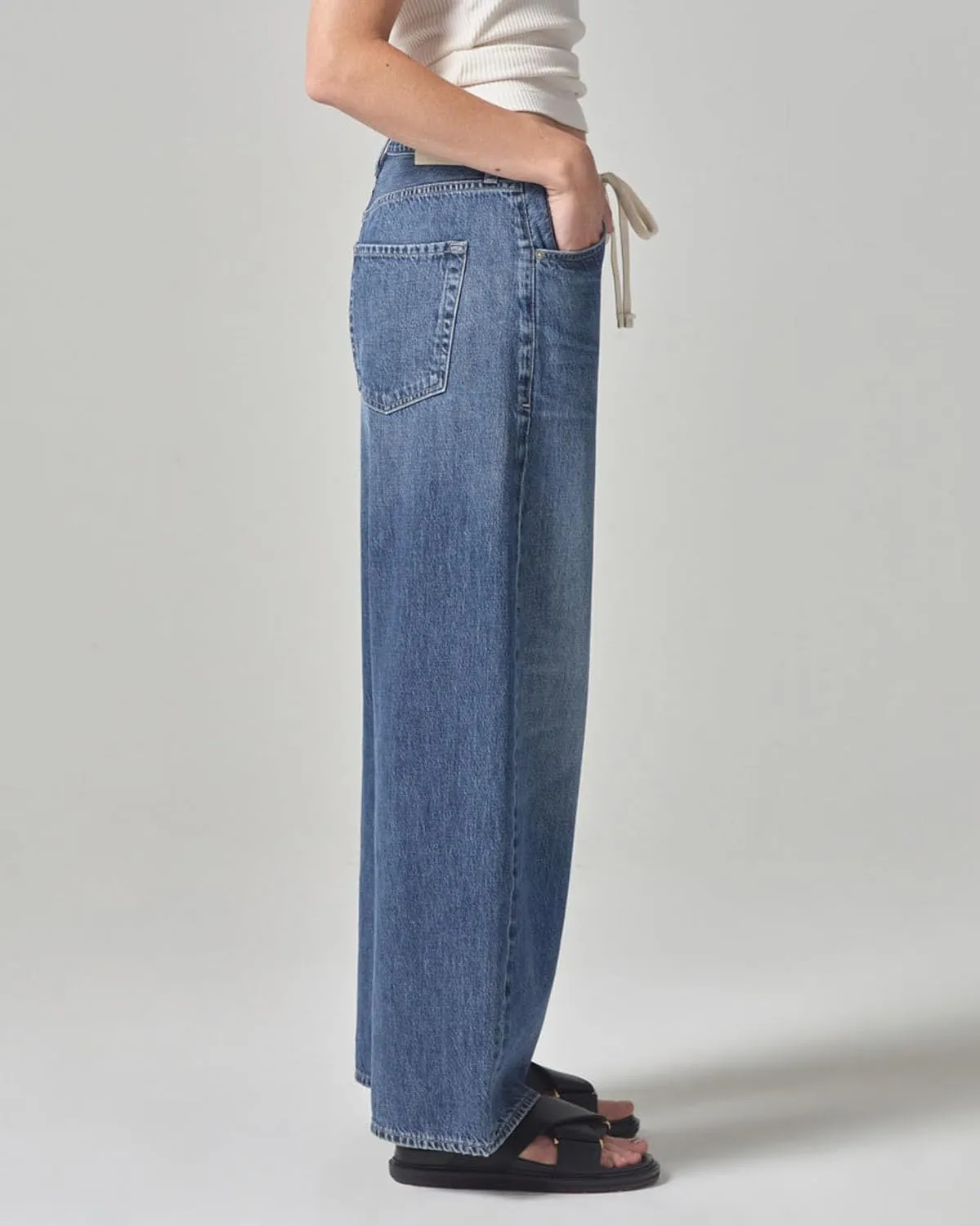 Women Wide Leg Jeans High Rise Drawstring Denim Pants Loose Boyfriend Baggy Trouser Jeans