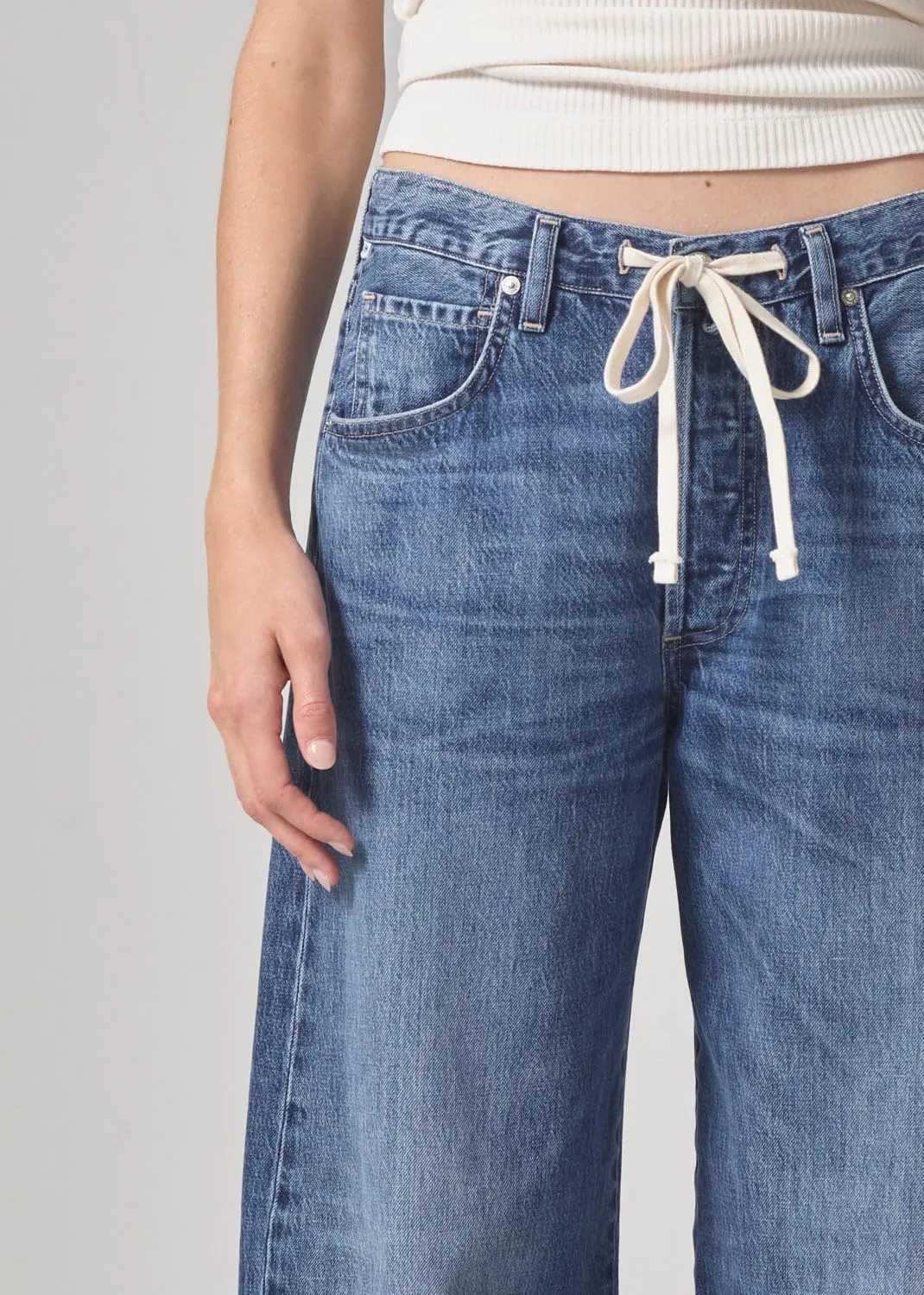 Women Wide Leg Jeans High Rise Drawstring Denim Pants Loose Boyfriend Baggy Trouser Jeans
