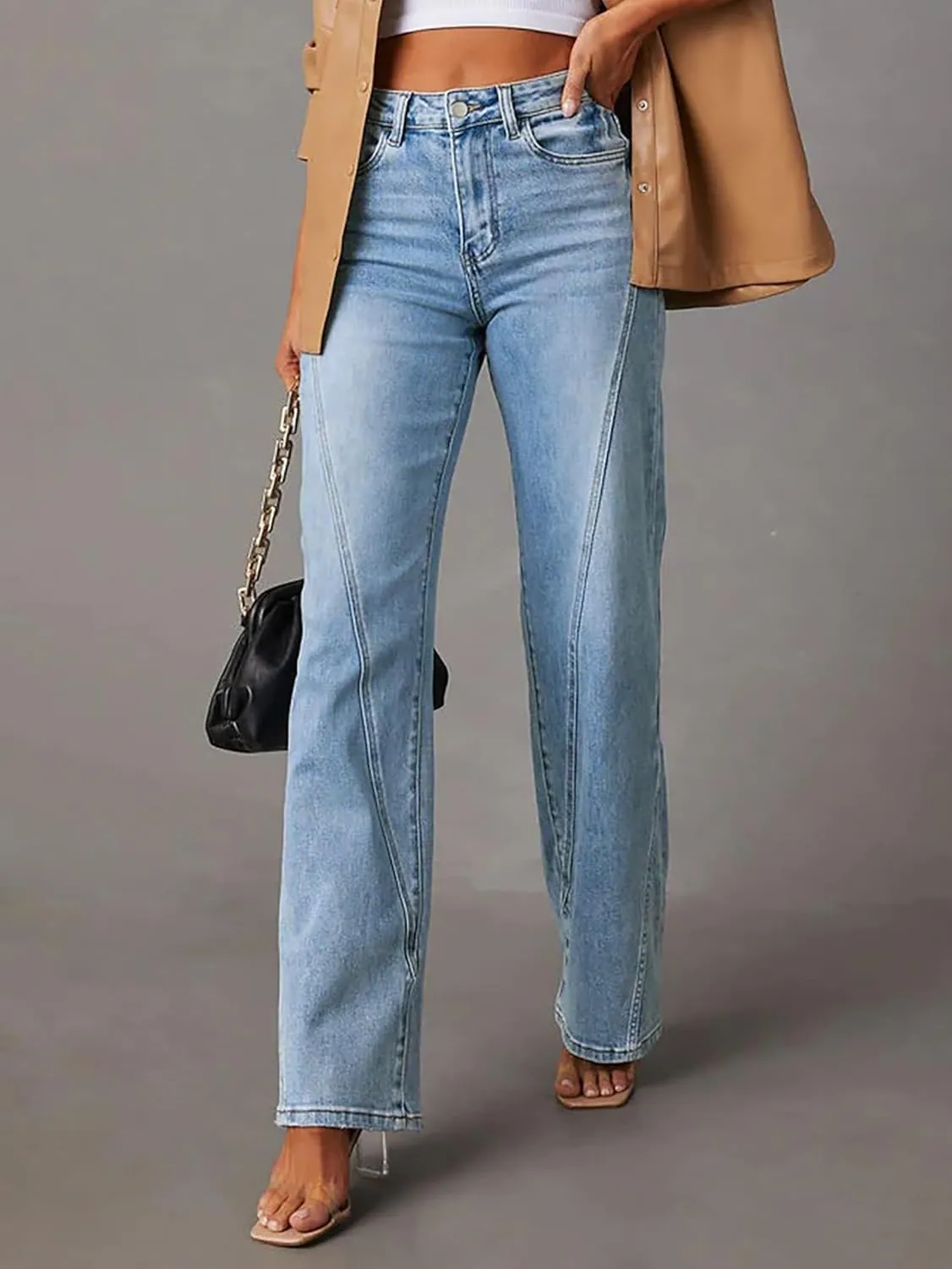 Women Womens Flare Jeans High Waisted Wide Leg Bell Bottom Jeans Loose Baggy Jeans Denim Pants
