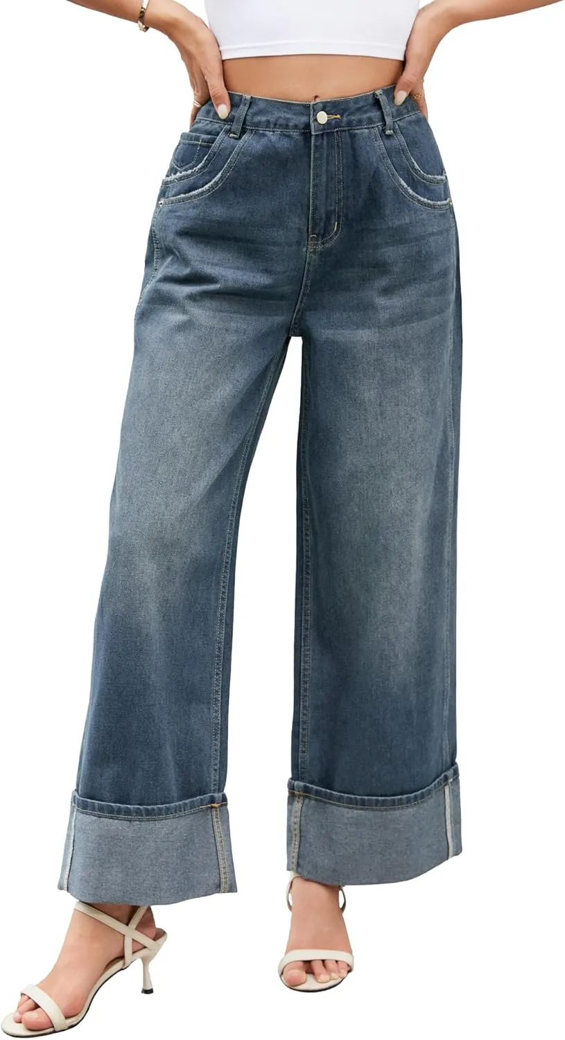 Women Womens Flare Jeans High Waisted Wide Leg Bell Bottom Jeans Loose Baggy Jeans Denim Pants