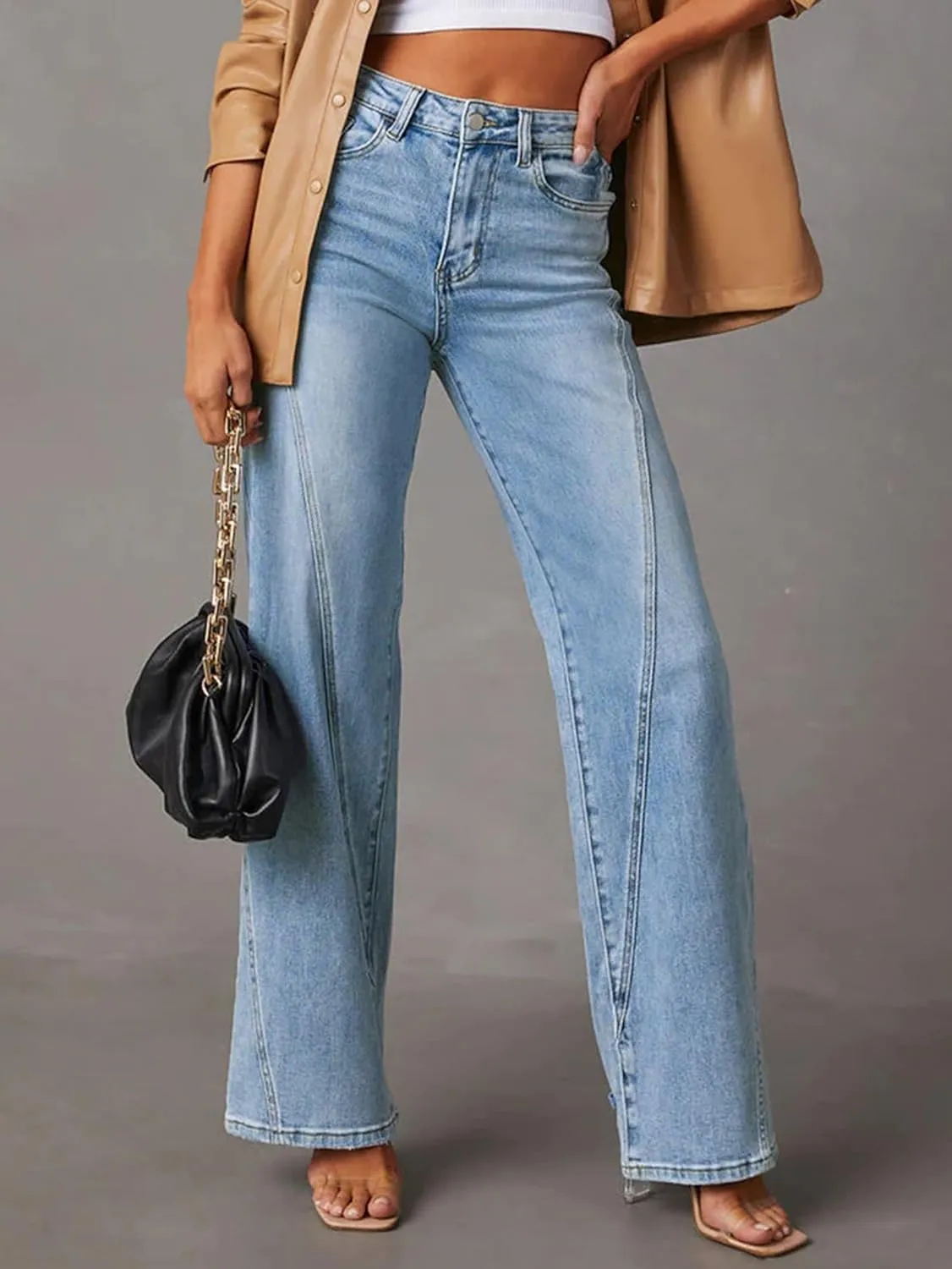 Women Womens Flare Jeans High Waisted Wide Leg Bell Bottom Jeans Loose Baggy Jeans Denim Pants