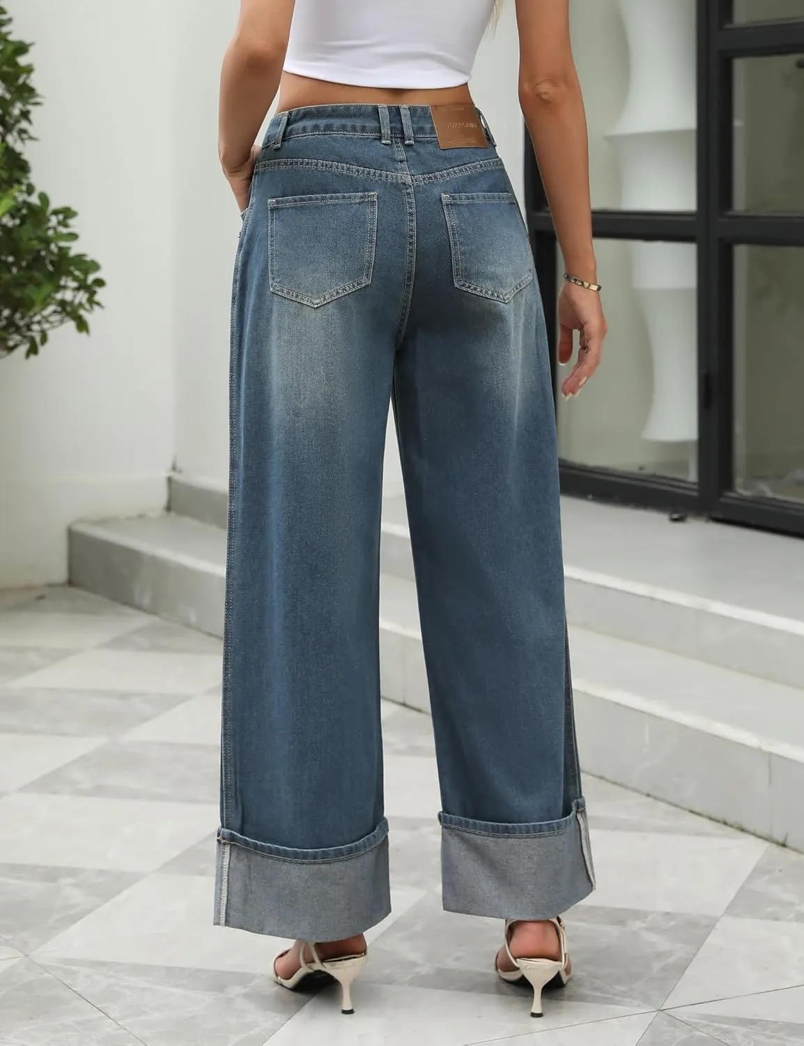 Women Womens Flare Jeans High Waisted Wide Leg Bell Bottom Jeans Loose Baggy Jeans Denim Pants