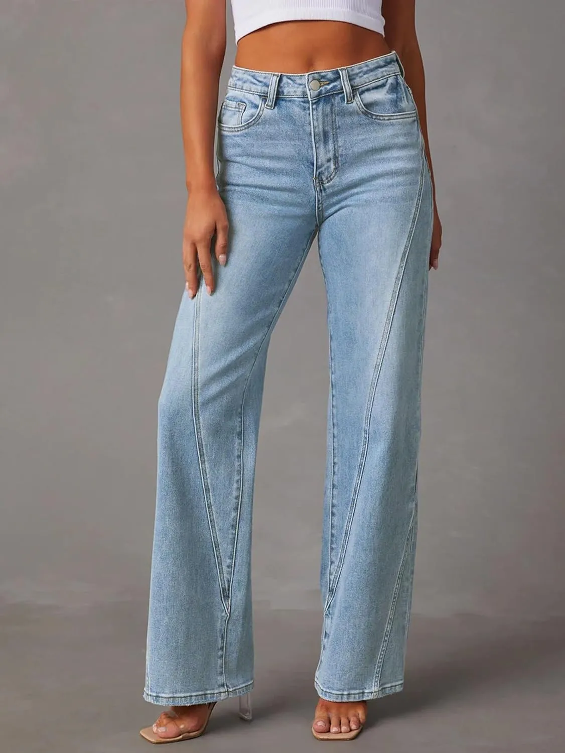 Women Womens Flare Jeans High Waisted Wide Leg Bell Bottom Jeans Loose Baggy Jeans Denim Pants