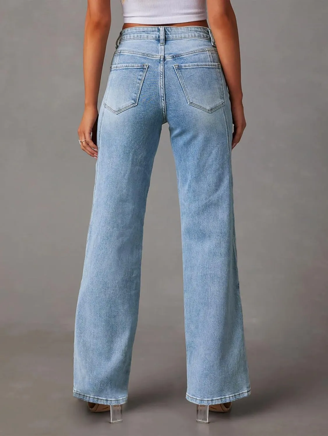 Women Womens Flare Jeans High Waisted Wide Leg Bell Bottom Jeans Loose Baggy Jeans Denim Pants