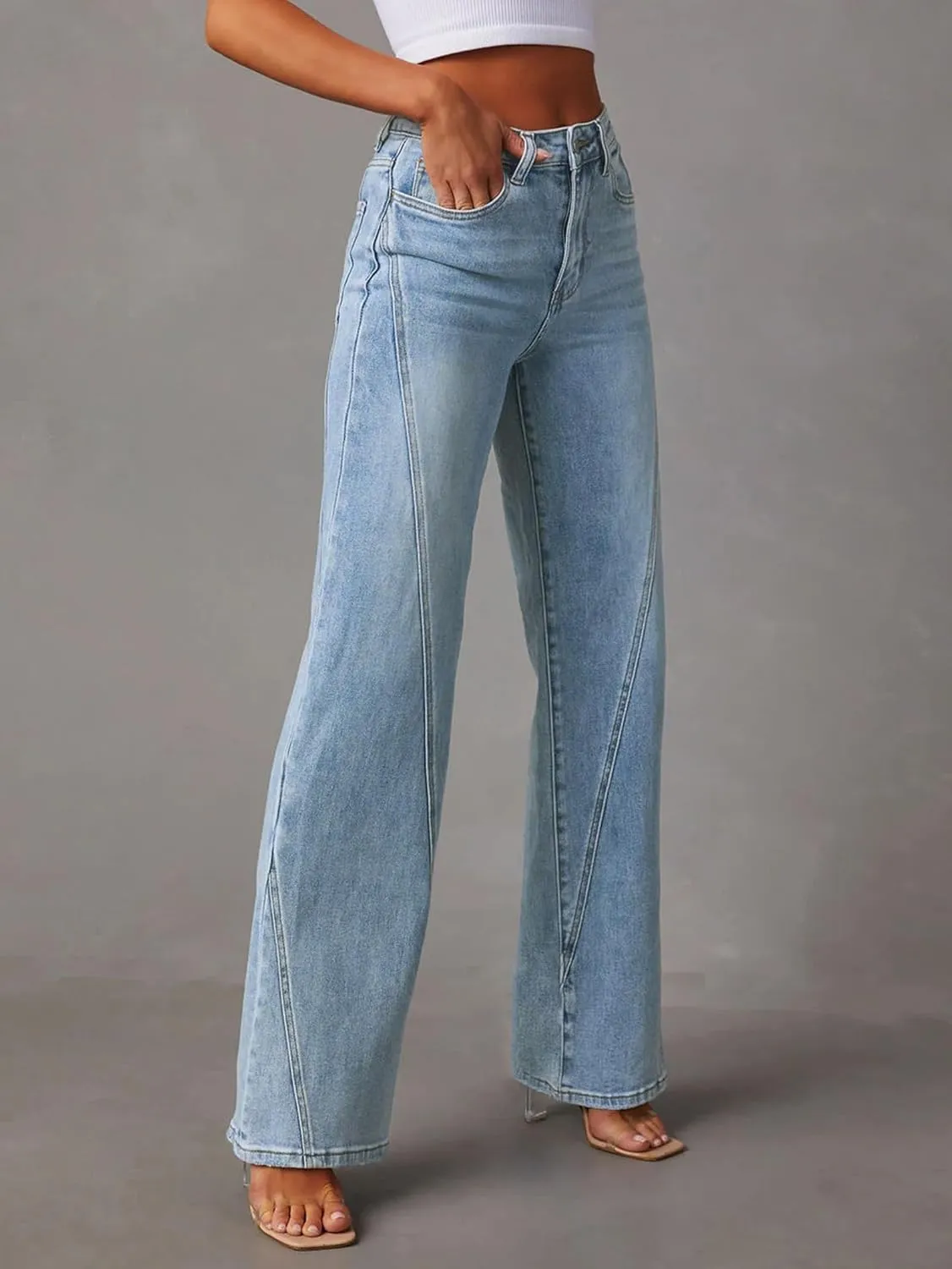 Women Womens Flare Jeans High Waisted Wide Leg Bell Bottom Jeans Loose Baggy Jeans Denim Pants
