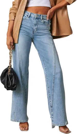 Women Womens Flare Jeans High Waisted Wide Leg Bell Bottom Jeans Loose Baggy Jeans Denim Pants