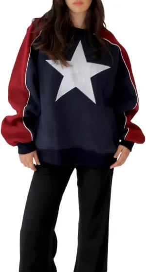 Women Y2k Graphic Print Oversized Sweatshirts Long Sleeve Crewneck Pullover Shirt Casual Fall Workout Top Clothes