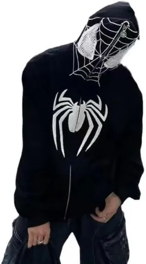 Women Y2K Spider Web Zip Up Hoodies Oversized Vintage Style Streetwear for Teen Girls Long Sleeve Couple Sweatshirt