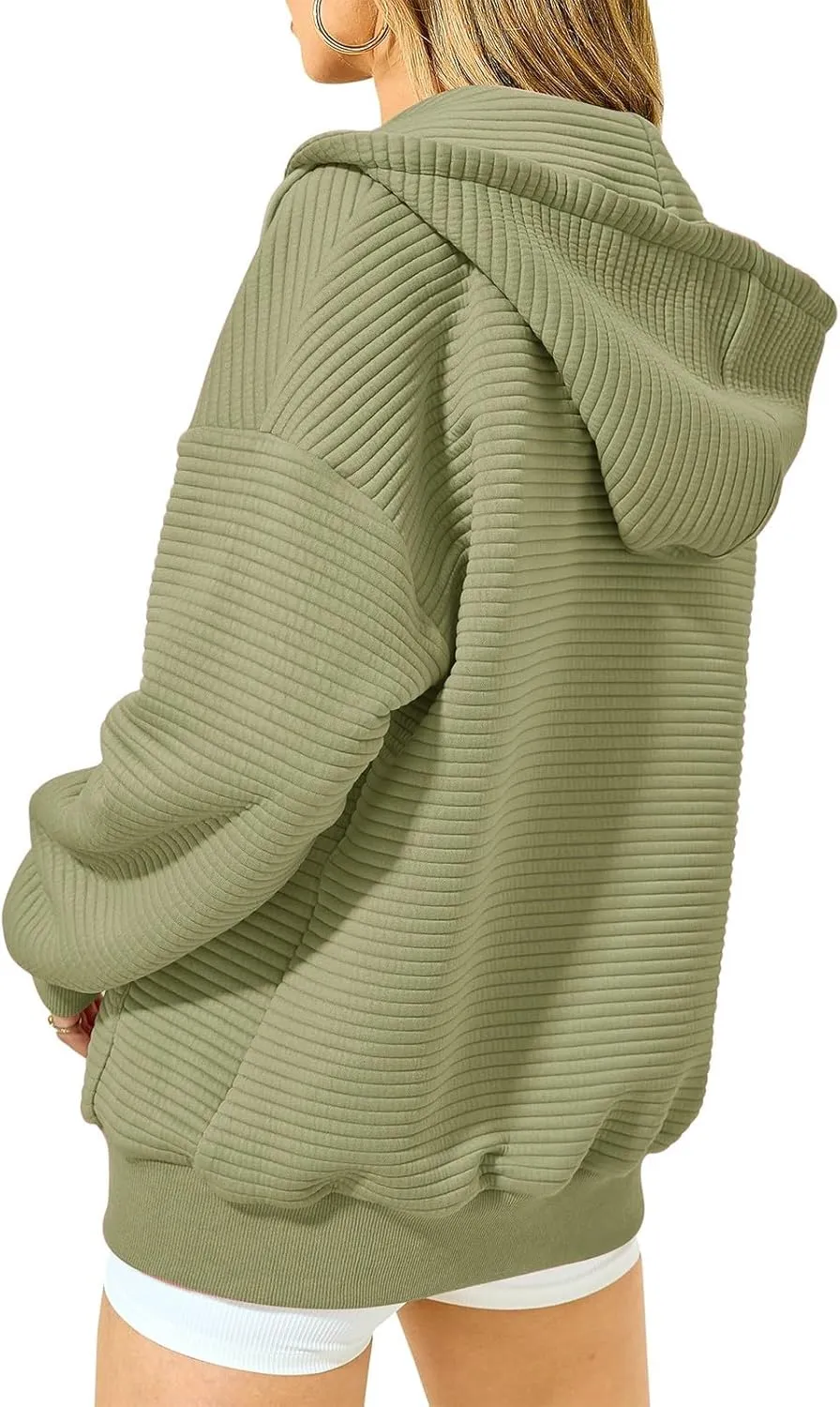 Women Zip Up Hoodie Long Sleeve Hooded Oversized Sweatshirts Y2K Jacket with Pockets Casual Drawstring Fall Coat