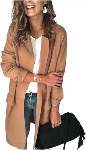 Womens 2023 Long Blazers Casual Open Front Jackets Long Sleeve Lightweight Work Office Jackets Blazer with Pockets