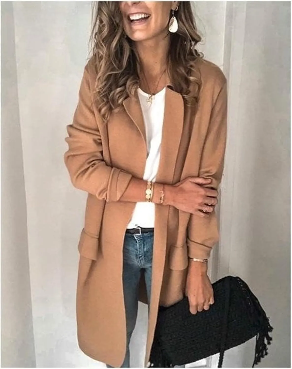 Womens 2023 Long Blazers Casual Open Front Jackets Long Sleeve Lightweight Work Office Jackets Blazer with Pockets