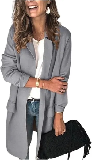Womens 2023 Long Blazers Casual Open Front Jackets Long Sleeve Lightweight Work Office Jackets Blazer with Pockets
