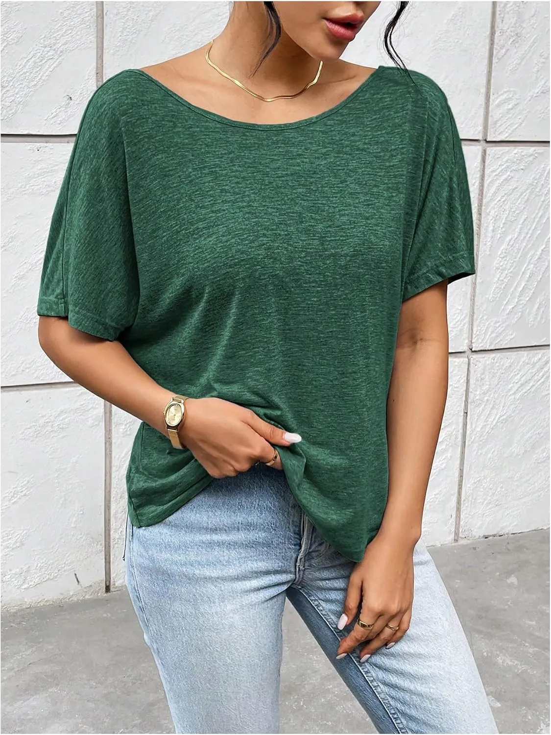 Women's Backless Twist Knot T Shirt Oversized Solid Short Sleeve Tees Open Back Asymmetrical Hem Casual Tops